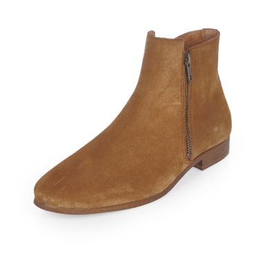 Tan suede zipped Chelsea boots